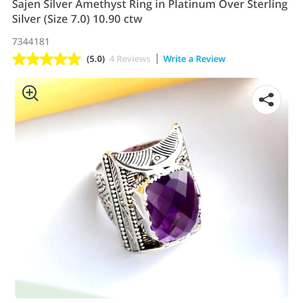 SAJEN SILVER AMETHYST SOLITAIRE SET IN 925 STERLING SILVER (SIZE 7) 10.90 ctw